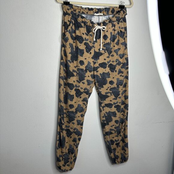Entro Muted Tan and Black Cheetah Print Drawstring Jogger Pants With Pockets L - Picture 2 of 14